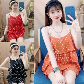 Đồ bộ lụa hàn 2 dây tầng nữ mặc nhà