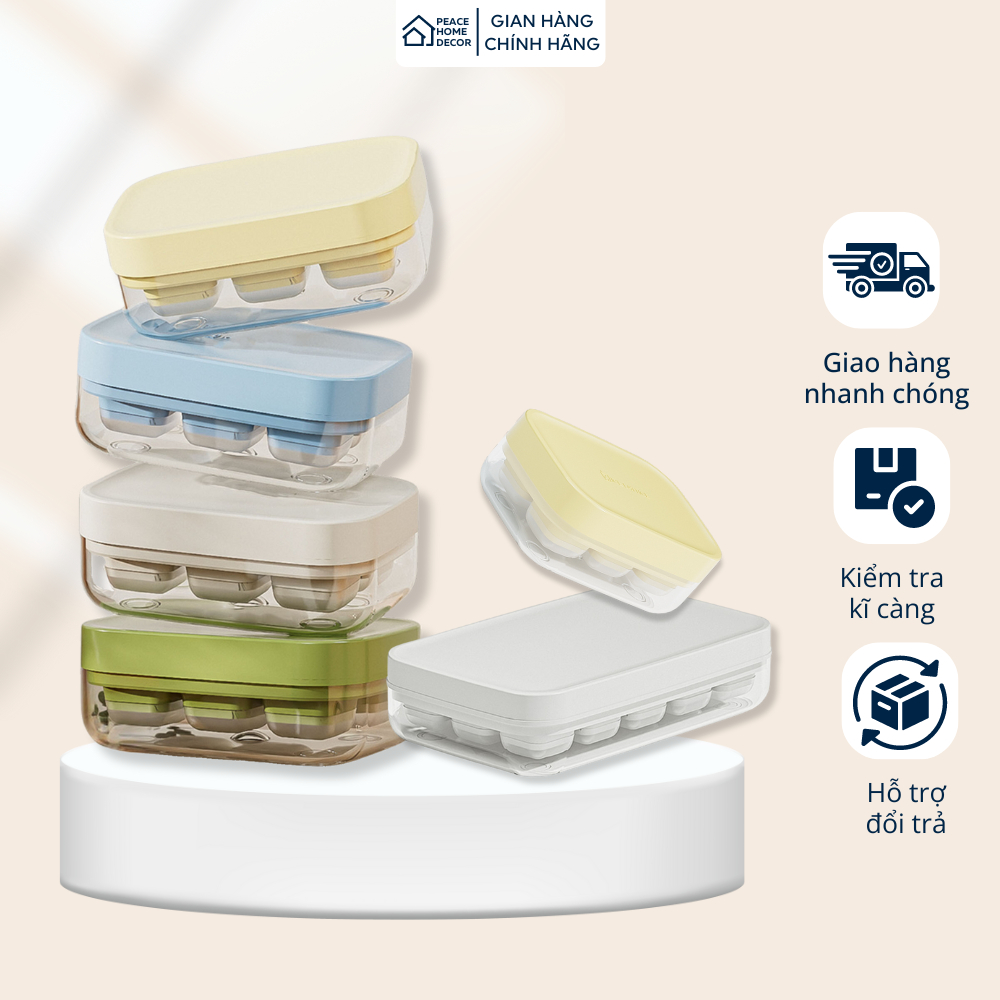 Khay làm đá tủ lạnh, khuôn làm đá 6 ngăn chất liệu nhựa cao cấp, khay làm đá thông minh xả đá với 1 