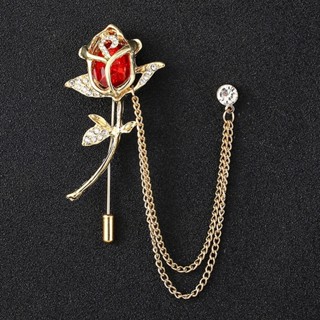 Ghim cài áo vest nam hình nhành hoa hồng đá