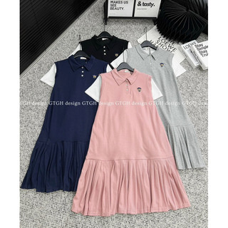 Váy polo gấu thêu chân xếp ly