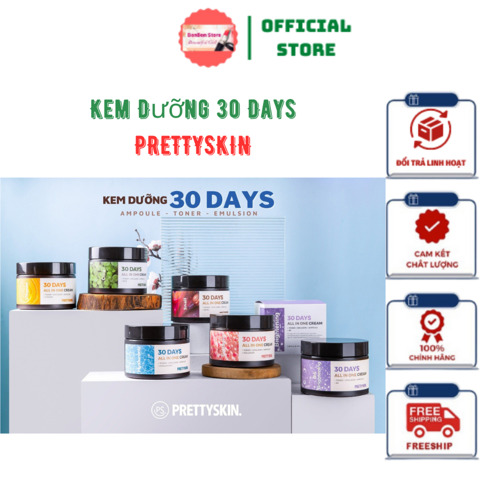 Kem Dưỡng PRETTYSKIN 30 Days All In One Cream, Giảm Thâm Mụn, Cấp Ẩm Sâu - 100 ml [ Mỹ Phẩm BonBon S