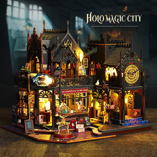 Mô hình đồ chơi trí tuệ nhà búp bê bằng gỗ DIY tự lắp ráp kiểu BOOKNOTE huyền ảo HOLO MAGIC CITY