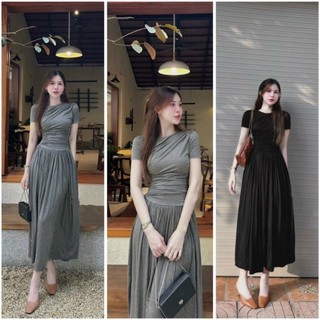 Đầm body dáng dài cổ tròn tay ngắn có khóa kéo sau lưng chất thun tăm lạnh sang chảnh-Đầm đi tiệc, đi chơi, đi làm...O