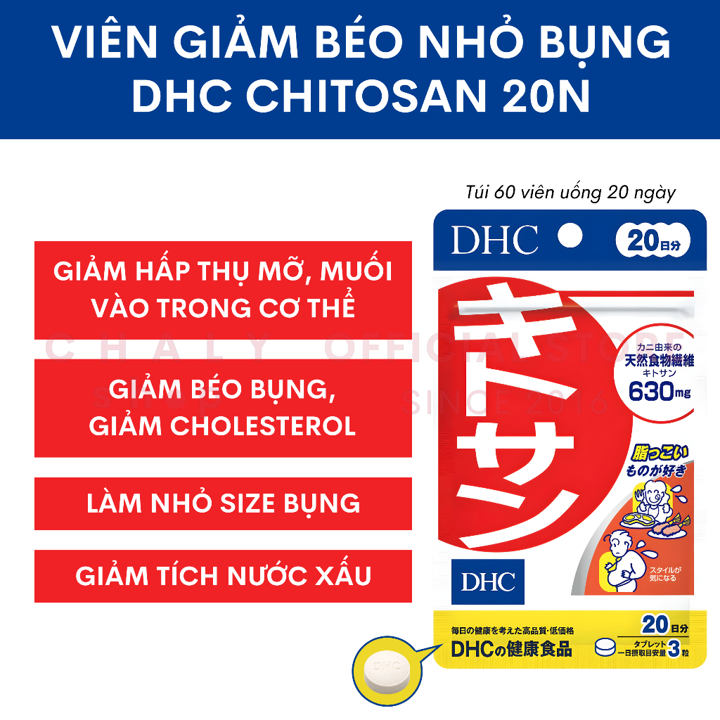 Viên uống giảm mỡ bụng DHC Chitosan 60 viên nội địa Nhật