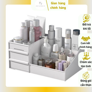 Kệ đựng mỹ phẩm, đồ trang sức 3 tầng 2 ngăn kéo đa năng_hộp đựng đồ trang điểm bằng nhựa 💄