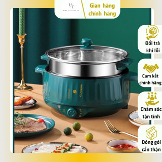 🔝 Nồi Lẩu Đa Năng 2 Tầng, Bếp Điện Thông Minh Công Suất Lớn 1000W Kèm Giá Hấp Inox 💯