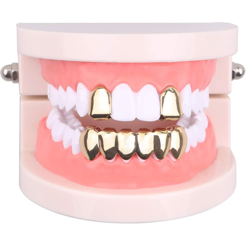 Grillz 2 răng đơn và 6 răng hàm dưới vàng bạc