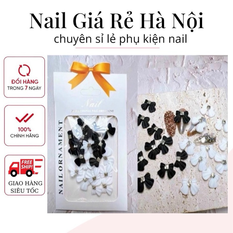 Set nơ nail đen trắng -Nơ Ngắn