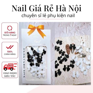 Set nơ nail đen trắng -Nơ Ngắn