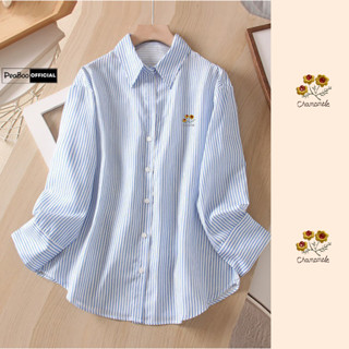 Áo Sơ Mi Kẻ Thêu Hoa BST03 Dài Tay Unisex By PEABOO Form Rộng Thoáng Mát Dành Cho Nam Nữ