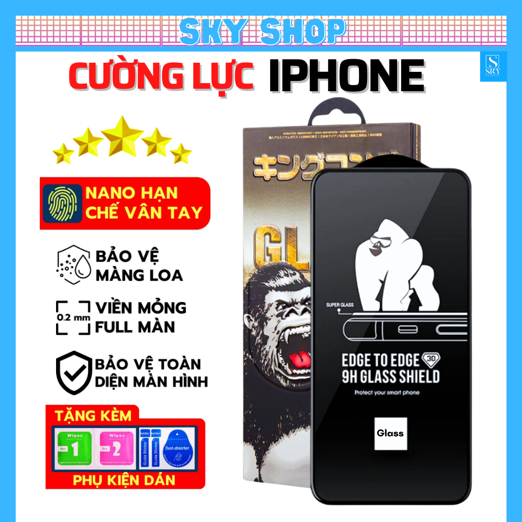 Kính cường lực iphone 15 pro max 14 pro max 11 13 promax 12 7 8 Plus xsmax xr x xs 16 17 ProMax 17 Air  - Full màn 3D