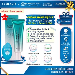 Kem chống nắng Sunscreen Cream SPF50+ PA++++ 3 IN 1 Thấm nhanh, không bóng dầu, bết bí Hathor Beauty 60g - Coravo