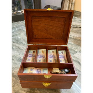 Tủ đựng tiền, Khay đựng tiền thu ngân chia nhiều ngăn bằng gỗ hương, hộp đựng tiền có nắp tiện dụng sang trọng
