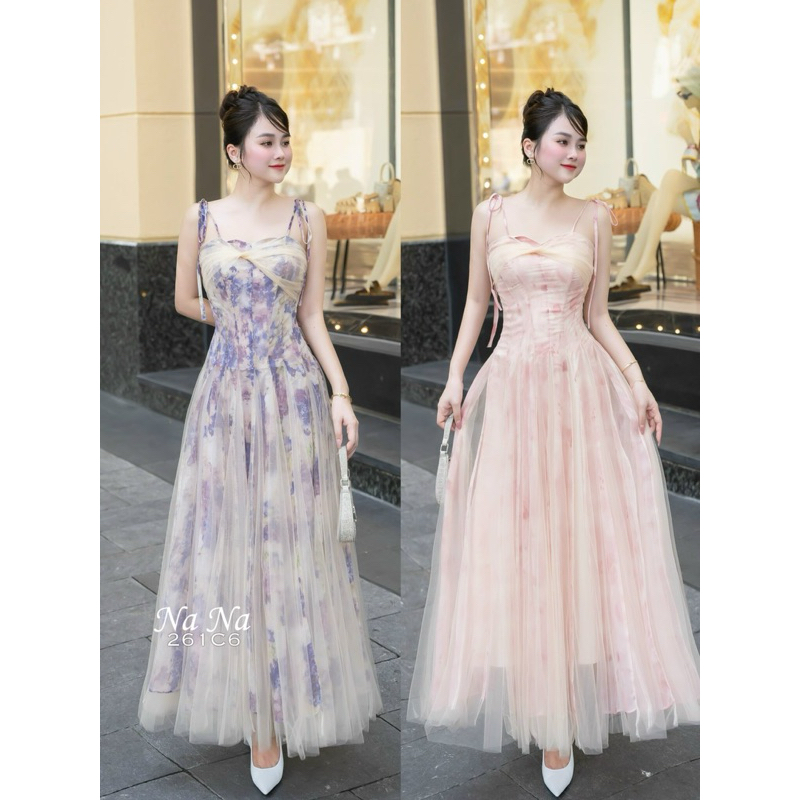 Váy tơ hoa phối lưới e vt Sz.SML.     560k