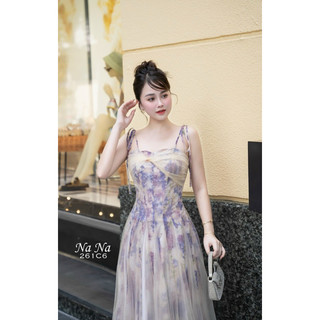 Váy tơ hoa phối lưới e vt Sz.SML.     560k