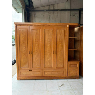 Tủ quần áo ngang 2m40 gỗ gõ cao cấp 4 cánh + góc trang trí