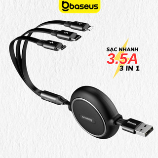 Cáp sạc rút gọn 3in1 Baseus dây 3 đầu bọc dù 3.5A Micro TypeC dài 35cm - 120cm cho samsung ip oppo