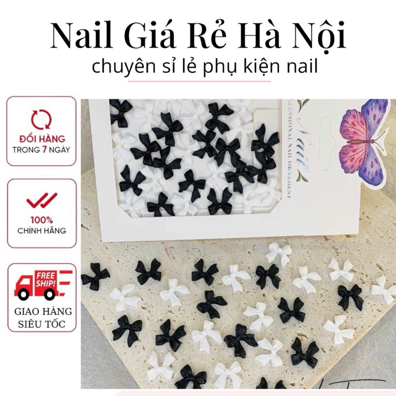 Set nơ nail đen trắng -Nơ Dài