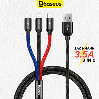 Cáp sạc nhanh 3 đầu 3.5A Baseus dây dù cao cấp typeC micro dùng cho nhiều máy cùng lúc