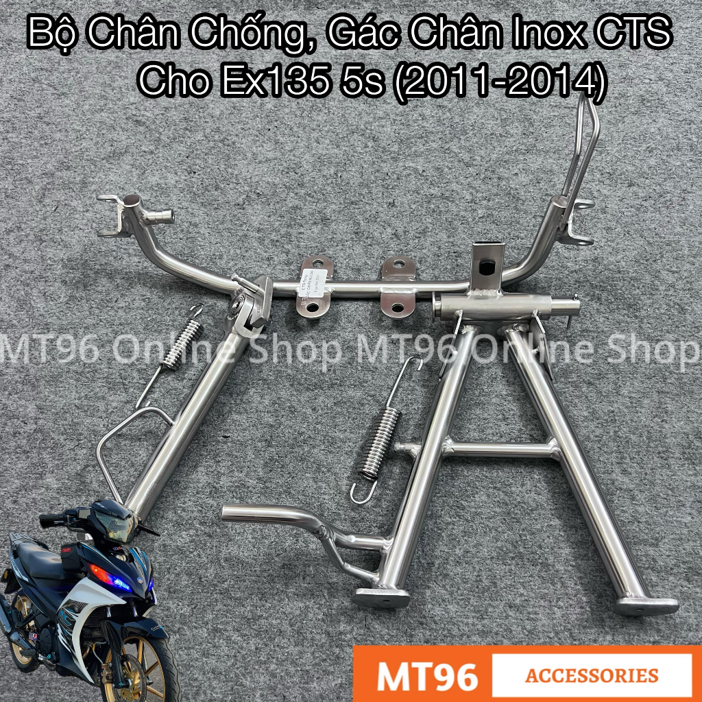 Trọn Bộ Chân Chống Inox, Gác Chân Trước Inox CTS Cho Exciter 135 5s (2011-2014), Ex 135 5 Số