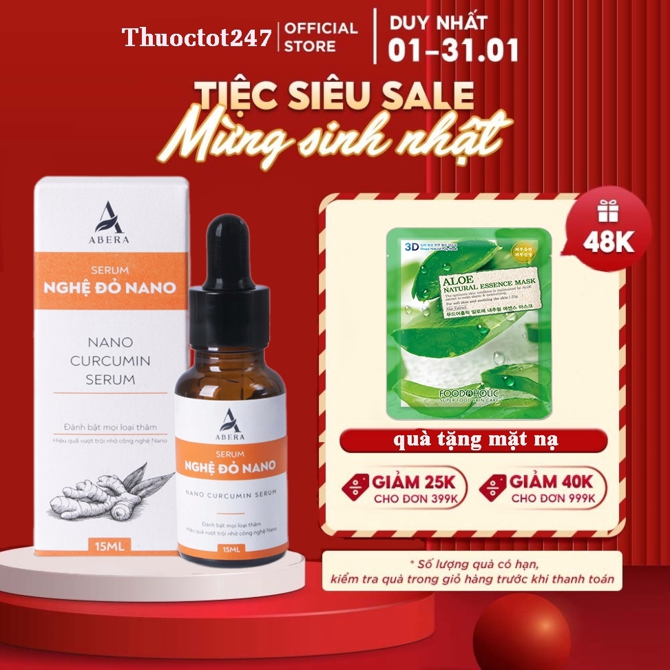 Serum mờ thâm nghệ đỏ Nano Abera Hỗ trở cải thiện thâm mụn thâm mắt thâm nách thâm gối thâm m.ô.ng