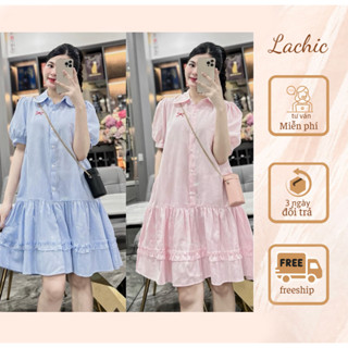  Váy bầu dáng babydoll thiết kế cổ sơ mi,họa tiết nơ thêu nổi xinh xắn. Thiết kế Lachic V52 