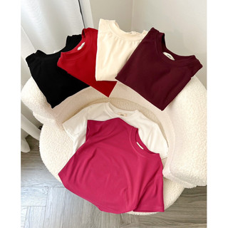 Áo thun trơn croptop tay ngắn cổ tròn basic