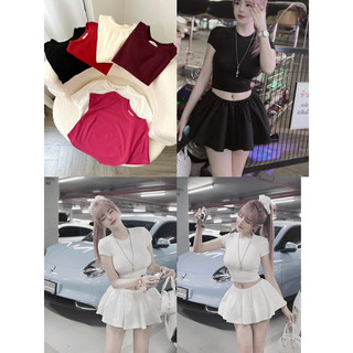 Áo thun trơn croptop tay ngắn cổ tròn basic