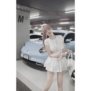 Áo thun trơn croptop tay ngắn cổ tròn basic