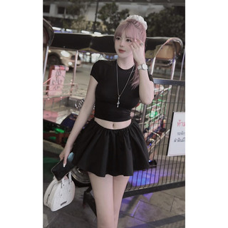 Áo thun trơn croptop tay ngắn cổ tròn basic