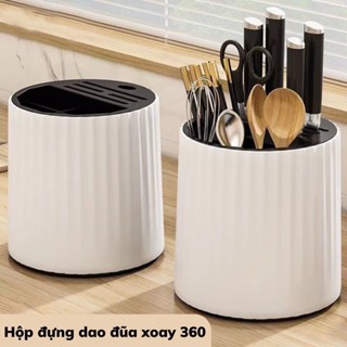 Hộp Đựng Dụng Cụ Nhà Bếp Xoay 360 Độ Thông Minh - Kệ Đựng Đũa Thìa Dao Kéo Có Khay Hứng Nước