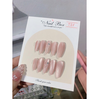NAILBOX thiết kế QueNaill mắt mèo hồng vẽ nơ T21