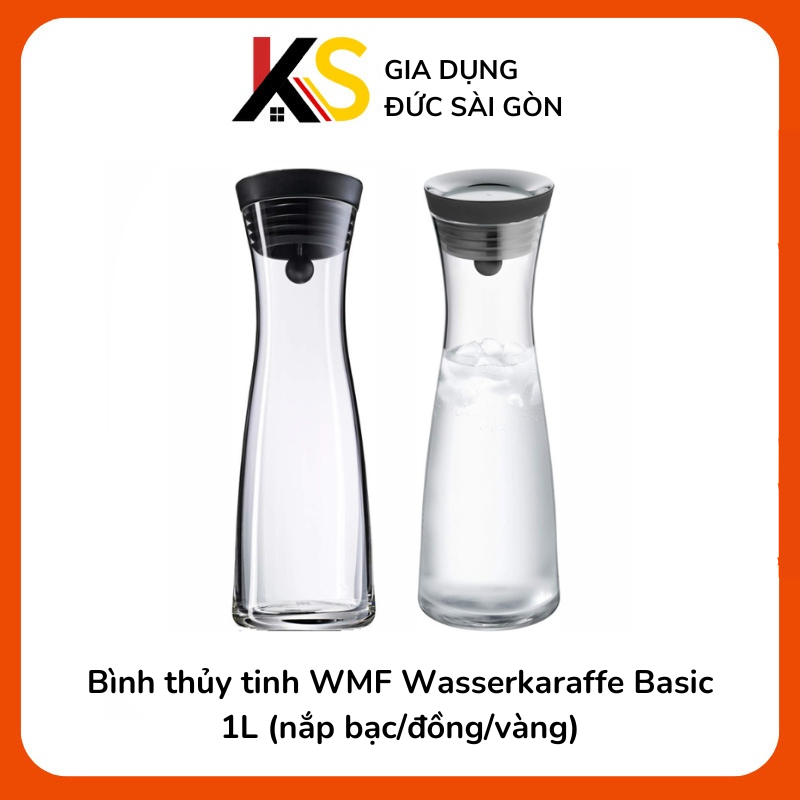 Bình thủy tinh WMF Wasserkaraffe Basic 1L (nắp vàng, đồng, xám)