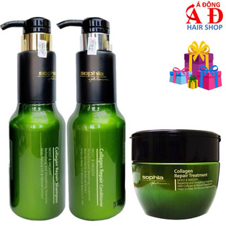 Cặp dầu gội xả Sophia Platinum Collagen Repair phục hồi giảm gãy rụng tóc KOREA - Xanh