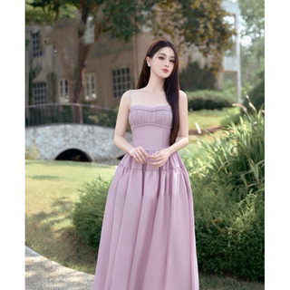 Váy Maxi 2 Dây Phối Xếp Ly Ngực Sang Chảnh Phù Hợp Đi Chơi, Đi Tiệc, Đi Biển