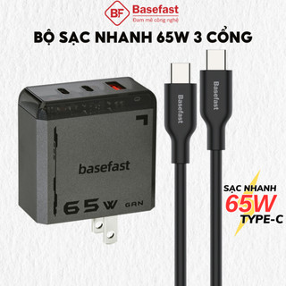 Bộ sạc nhanh type c 65W 3 cổng Basefast củ sạc GAN chống quá tải nhiệt cho Smartphone Mac Laptop iP