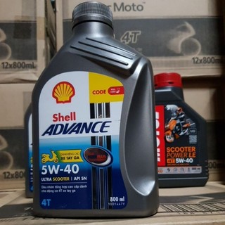 Nhớt Xe Tay Ga shell ultra/SCOOTER POWER LE 5W40 chai 800ml, nhớt xe ga vàng cao cấp 5W40 800ml
