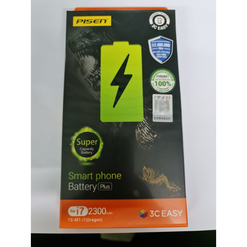 Pin Sạc TS - MT Pisen Dành Cho Iphone 7 Dung Lượng Siêu Cao - Hàng Chính Hãng