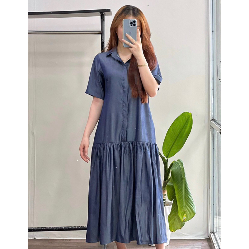 Đầm denim form rộng dáng dài
