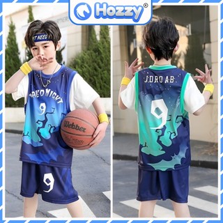 Bộ đồ bóng rổ, bóng đá, thể thao bé trai 20-55kg Hozzy, bộ cộc tay bé trai size đại chất mềm mát