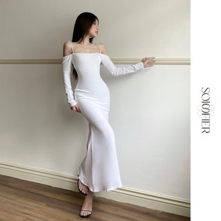 Đầm thun ôm body dáng dài đuôi cá hở lưng phối dây đá cao cấp Moon Dress by Soisfier