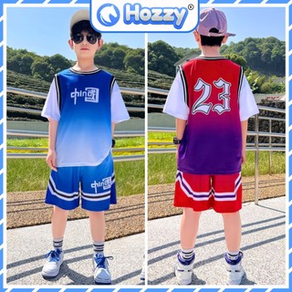 Bộ bóng rổ, bóng đá, bộ thể thao bé trai Hozzy size đại 20-55kg chất thông hơi mềm mát