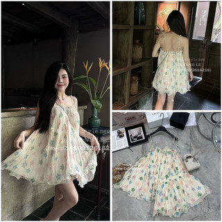 Sét áo hai dây hoa summer xếp li + chân váy