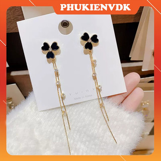 Bông tai tua rua cỏ ba lá đính đá cao cấp sang trọng phong cách Hàn Quốc MS213
