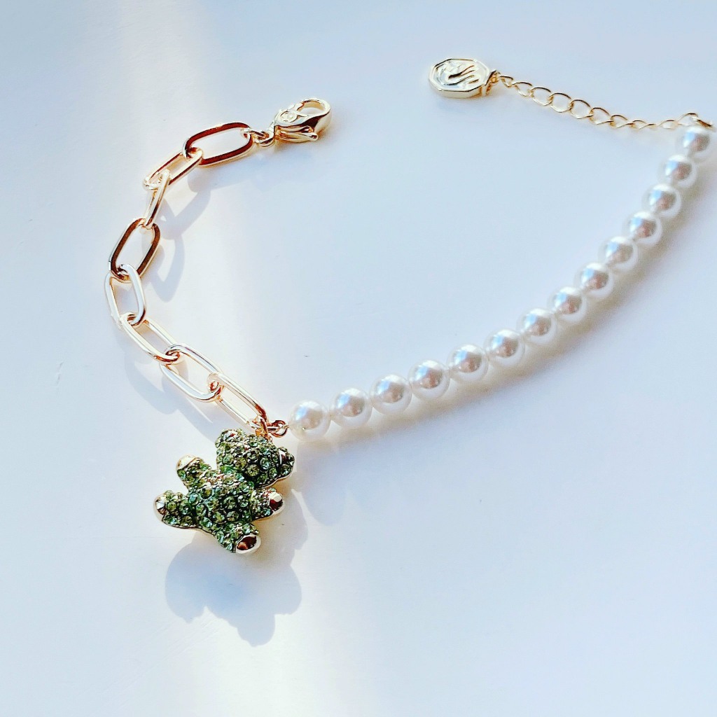 SWAROVSKI (chính hãng) - Vòng tay gấu ngọc trai Teddy Bear Green
