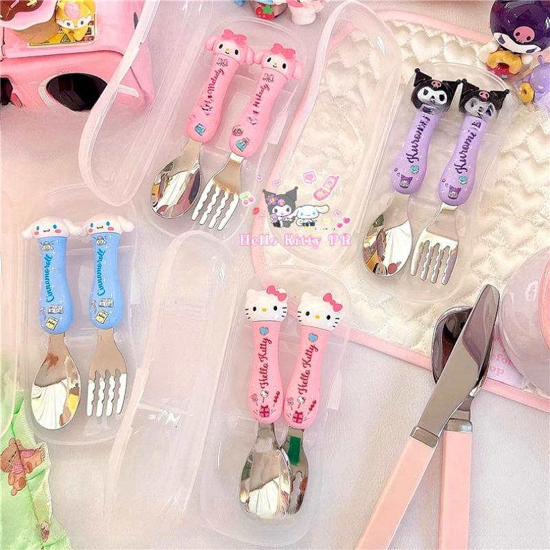 Hộp thìa muỗng nĩa đồ dùng ăn dặm cho trẻ em 304 Kuromi - Melody - Hello Kitty - Cinnamoroll