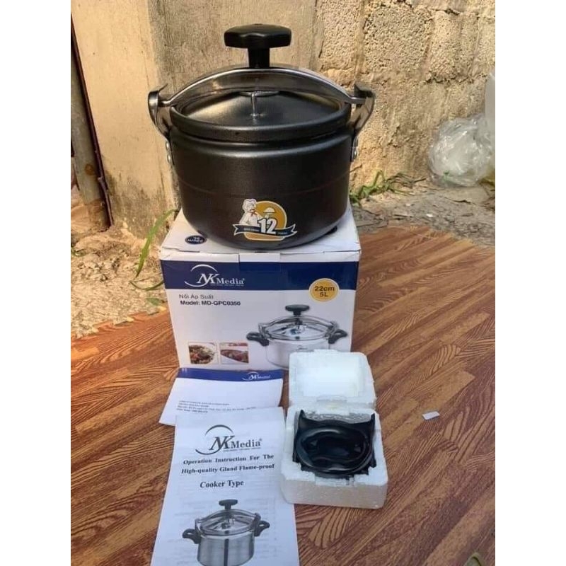 Nồi áp suất đun Bếp từ, Bếp gas NK Media (nồi đen)4L-5L-7L Màu Đen, Bảo Hành 12 Tháng