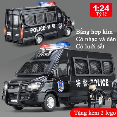 Đồ chơi xe cảnh sát limousine KAVY bằng hợp kim có nhạc và đèn tỷ lệ 1:24 tặng kèm 2 nhân vật