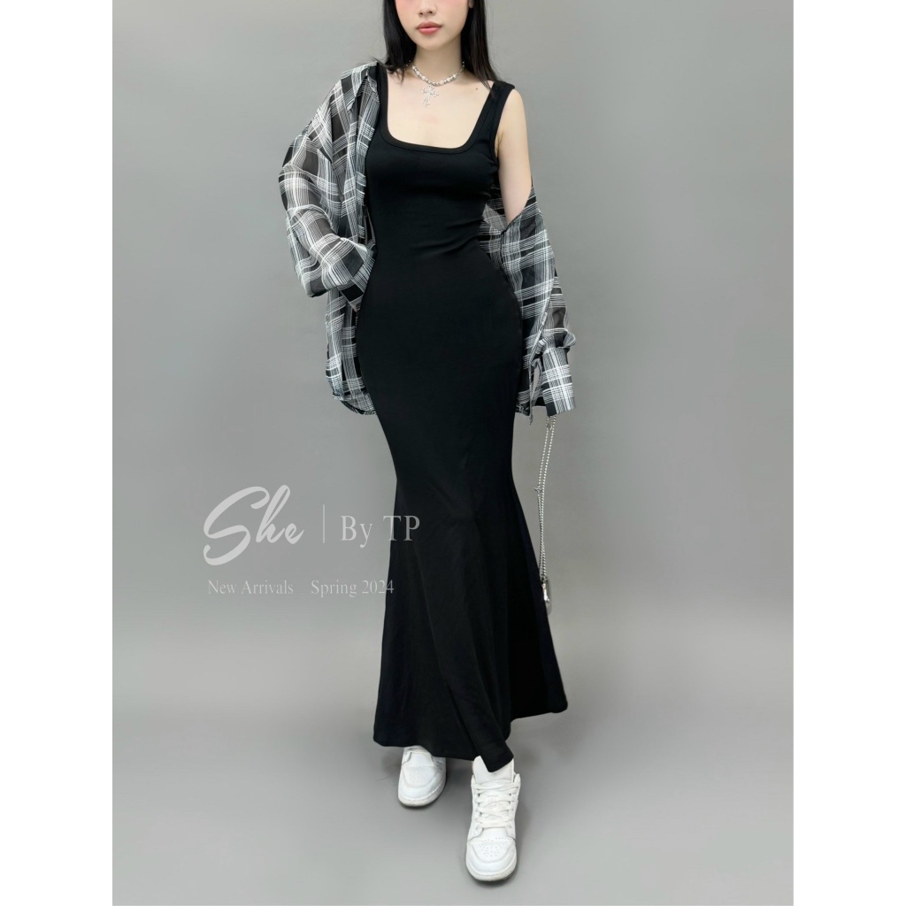 H3/▪️Set váy coton + sơmi kẻ
