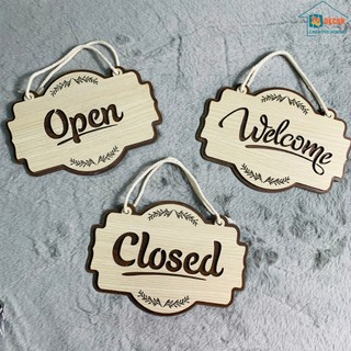 Bảng gỗ trang trí Open/Closed/Welcome phong cách vintage, bảng gỗ giờ đóng mở cửa, bảng gỗ treo cửa khắc theo yêu cầu